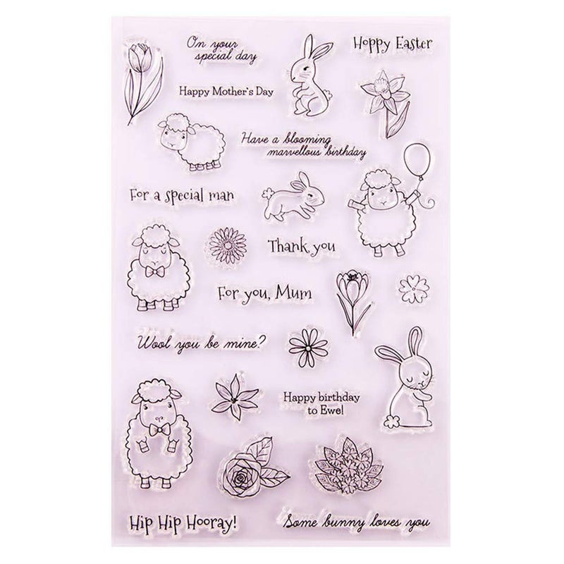 Arrietty Easter Day Mother Day Birthday Clear Stamps for Card Making or Journals, Bunny Rabbit Sheep Rubber Stamps for Journals Scrapbooking Album Decoration - Image 1